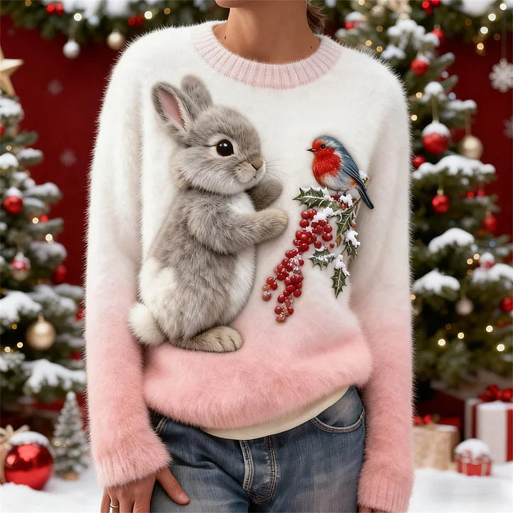 Sloane | Plush Sweater with Christmas Rabbit