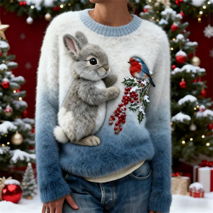 Sloane | Plush Sweater with Christmas Rabbit