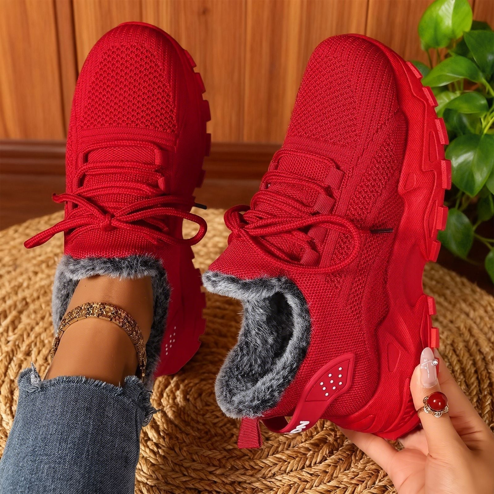 Petrina | Casual Fleece Lace-Up Lightweight Sneakers