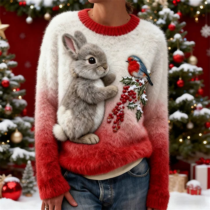 Sloane | Plush Sweater with Christmas Rabbit