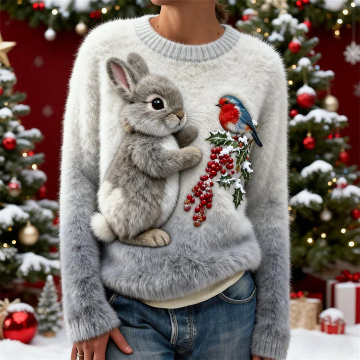 Sloane | Plush Sweater with Christmas Rabbit