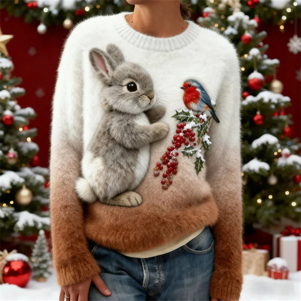 Sloane | Plush Sweater with Christmas Rabbit
