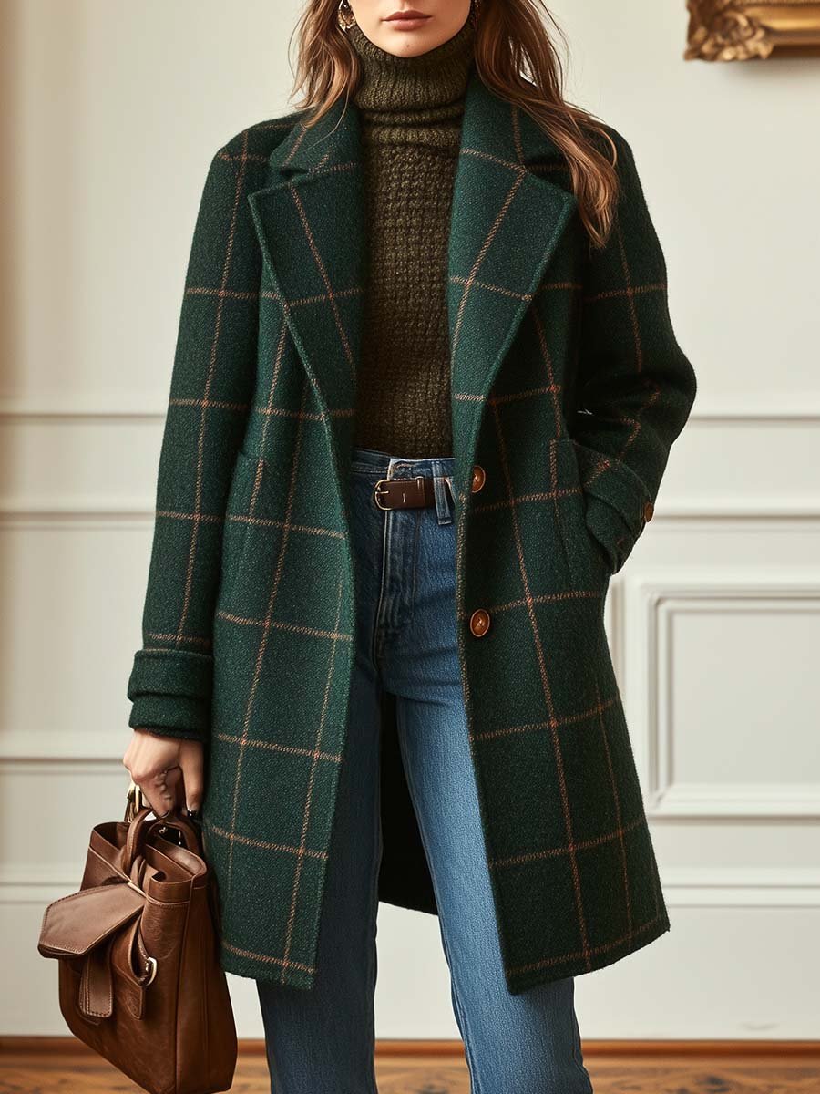 Orinda | Retro Lapel Plaid Tweed Coat