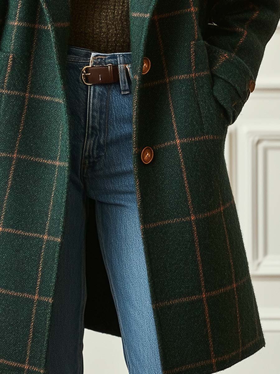 Orinda | Retro Lapel Plaid Tweed Coat